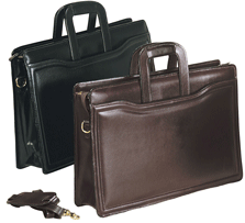 brown and black leather drop handle portfolio cases
