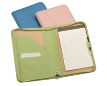 key lime green, ocean blue and carnation pink leather zippered pad holders