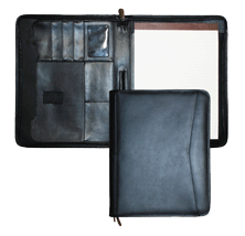 black topgrain leather zippered pad holder